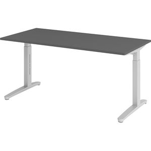 eurokraft pro ANNY - Bureautafel met C-vormig onderstel, in hoogte verstelbaar 650 - 850 mm, breedte 1600 mm, grafiet / aluminiumzilver