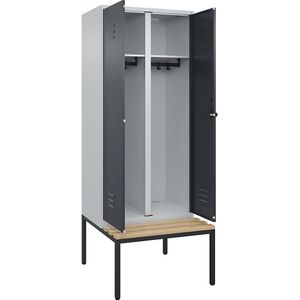 C+P Multifunctionele kledingkast Classic PLUS met zitbank, 1 compartiment, lichtgrijs / grijs, b = 800 mm, veiligheidsdraaigrendel, ondergebouwd, beuken-hardhout