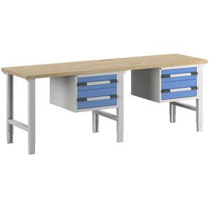 eurokraft pro Werkbank, bouwdoossysteem serie 7000, 4 laden, extra breed, b x d = 2500 x 700 mm