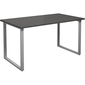 Multifunctionele tafel DUO-O, recht blad, diepte 800 mm, breedte 1400 mm, donkergrijs / zilverkleurig