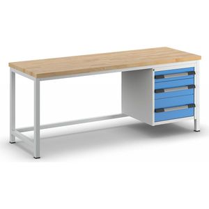 eurokraft pro Werkbank, stellingbouw serie 8000, 3 laden: 1 x 120, 1 x 180, 1 x 240 mm, b x d = 2000 x 700 mm