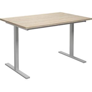 Multifunctionele tafel DUO-T, recht blad, h x d = 740 x 800 mm, breedte 1200 mm, eikenhout, zilverkleurig