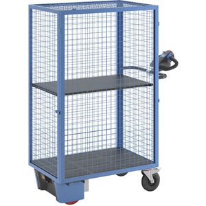 eurokraft pro Etagewagen met elektrische aandrijving, roosterwand inhaakbaar, 1 etagevlak, lichtblauw