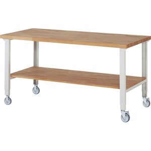 eurokraft pro Verrijdbare werkbank Serie 7000, 2 bok-/2 zwenkwielen, aflegbord, werkblad-b x d = 2000 x 900 mm