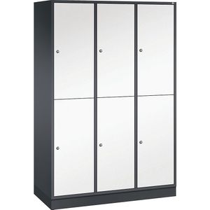 C+P Lockerkast met twee verdiepingen Intro, 3 compartimenten, zwartgrijs / zuiver wit, b x d = 1220 x 500 mm
