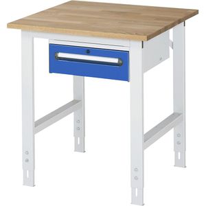 Werktafel met ladekast, onderbouw-ladeblok met 1 lade 150 mm, b x d = 750 x 800 mm, blad van massief beukenhout, dikte 25 mm