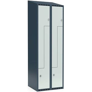 Z-lockerkast Fydor, 2 compartimenten, blauwgrijs / lichtgrijs, b = 600 mm, 2 compartimenten, schuine bovenkant, hangslot