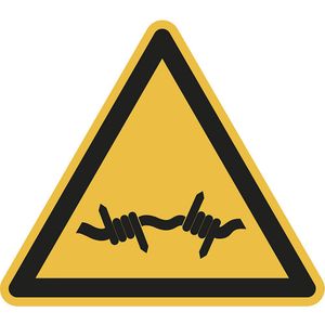 Waarschuwingsbord, waarschuwing voor prikkeldraad, VE = 10 stuks, folie, hoeklengte 200 mm