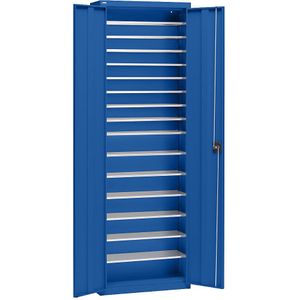 eurokraft pro Materiaalkast van plaatstaal, hoogte 2000 mm, gentiaanblauw RAL 5010, 15 legborden