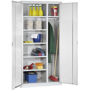 eurokraft pro Schoonmaakkast, 6 legborden, 1 kledingstang, diepte 400 mm, lichtgrijs