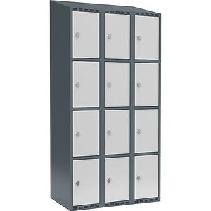 Viervoudige locker Fydor, 3 compartimenten, blauwgrijs / lichtgrijs, b = 900 mm, 3 compartimenten, schuine bovenkant, hangslot