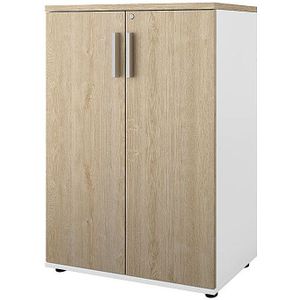 Kast Portland, b x d = 800 x 420 mm, h 1138 mm, deurhoogte 1060 mm, wit geborsteld / eikenhout