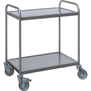 Roestvast staal serveerwagen, 2 etages, verzinkt wiel, rubberbanden, l x b x h = 700 x 470 x 970 mm, vanaf 10 stuks