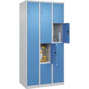 C+P Lockerkast Classic PLUS, lichtgrijs / lichtblauw, b = 900 mm, 12 vakken, met voetdoppen