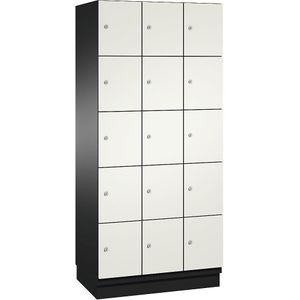 C+P Vijfvoudige locker Cambio, 3 compartimenten, zwartgrijs / zuiver wit, plaatstalen deur, b = 900 mm, 15 vakken
