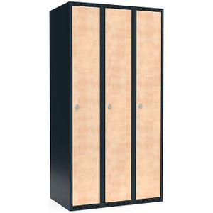 Lockerkast Fydor, 3 compartimenten, grijs / berkenhout, b = 900 mm, 3 compartimenten, platte bovenkant, hangslot