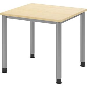 Bureautafel, h x d = 685 - 810 x 800 mm, 4 ronde buispoten, breedte 800 mm, aluminiumzilver / ahornhout