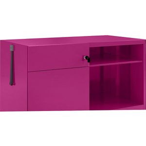 BISLEY Note™ CADDY, h x b x d = 563 x 900 x 490 mm, links 1 universele- en hangmappenlade, fuchsia