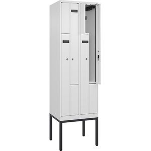 Z-lockerkast Evolo PLUS, 2 compartimenten, wit, b = 600 mm, 4 vakken, met smalle voeten, cilinderslot