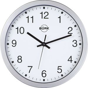 Wandklok van ABS-kunststof, zilverkleurig, Ø 300 mm, cijferblad wit, kwartsklok, vanaf 3 st.