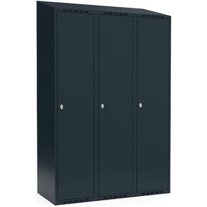 Lockerkast Fydor, 3 compartimenten, grijs, b = 1200 mm, 3 compartimenten, schuine bovenkant, hangslot