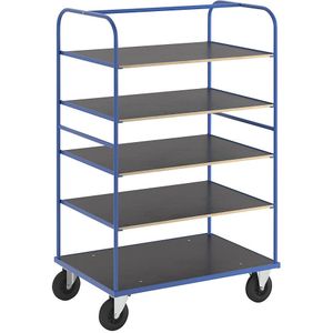 Kongamek Multi-etagewagen KM338, l x b x h = 1200 x 800 x 1800 mm, blauw, 2 zwenkwielen met rem, 2 bokwielen