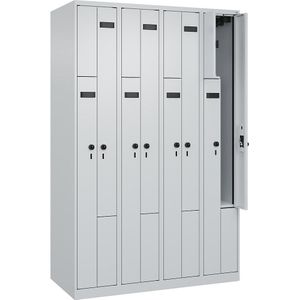 Z-lockerkast Evolo PLUS, 4 compartimenten, lichtgrijs, b = 1200 mm, 8 vakken, met voetdoppen, veiligheidsdraaigrendel