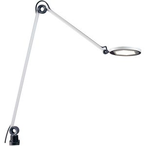 Bureaulamp, wit, twee armen, lampenkop rond Waldmann