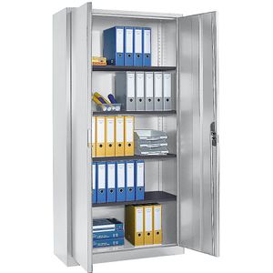 C+P Stalen kast met vleugeldeuren, h x b x d = 1950 x 1000 x 420 mm, lichtgrijs
