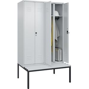 C+P Multifunctionele kledingkast Classic PLUS met zitbank, 2 compartimenten, lichtgrijs, b = 1200 mm, veiligheidsdraaigrendel, ondergebouwd, kunststof