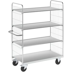 Kongamek Flexibele etagewagen, met 4 legborden, lengte 1390 mm, zwenkwielen met vastzetter