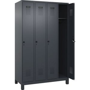 C+P Lockerkast Evolo PLUS, 4 compartimenten, grijs, b = 1200 mm, met brede voeten, draaigrendel