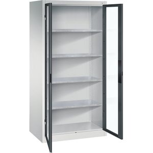 C+P Vleugeldeurkast met zichtvenster, h x b x d = 1950 x 930 x 600 mm, 4 legborden, lichtgrijs/antracietgrijs