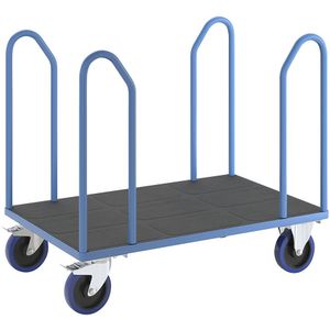 eurokraft pro Platformwagen met zijbeugels, vol-elastische wielen, lichtblauw, laadvlak-l x b = 1250 x 800 mm