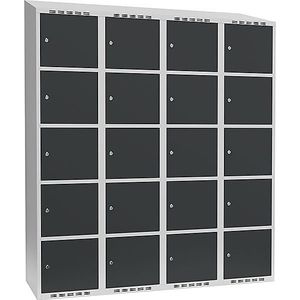Vijfvoudige locker Fydor, 4 compartimenten, lichtgrijs / grijs, b = 1200 mm, 4 compartimenten, schuine bovenkant, cilinderslot