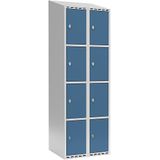 Viervoudige locker Fydor, 2 compartimenten, lichtgrijs / briljantblauw, b = 600 mm, 2 compartimenten, schuine bovenkant, hangslot