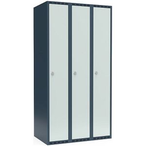 Lockerkast Fydor, 3 compartimenten, blauwgrijs / lichtgrijs, b = 900 mm, 3 compartimenten, platte bovenkant, hangslot