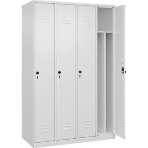 C+P Multifunctionele lockerkast Classic PLUS, smal, 4 compartimenten, scheidingswand ingekort, verkeerswit, b = 1200 mm, met voetdoppen, draaigrendel, scheidingswand in het midden