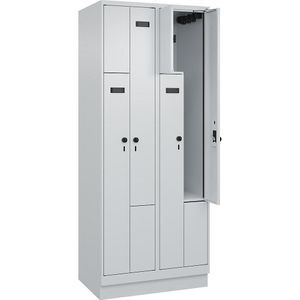 Z-lockerkast Evolo PLUS, 2 compartimenten, lichtgrijs, b = 800 mm, 4 vakken, met bodemsokkel, veiligheidsdraaigrendel