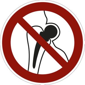 Verbodsbord, verbod voor personen met implantaten van metaal, VE = 10 stuks, kunststof, Ø 200 mm