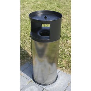 Veiligheidscombi-asbak, vlamdovend, roestvast staal, inhoud 75 l, h x Ø = 900 x 380 mm, roestvast staal