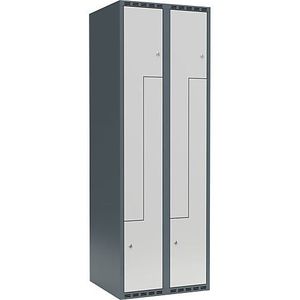 Z-lockerkast Fydor, 2 compartimenten, blauwgrijs / lichtgrijs, b = 600 mm, 2 compartimenten, platte bovenkant, cilinderslot
