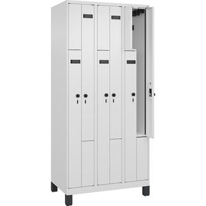 Z-lockerkast Evolo PLUS, 3 compartimenten, wit, b = 900 mm, 6 vakken, met brede voeten, veiligheidsdraaigrendel