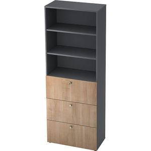 eurokraft pro ANNY - Combi-kast, 2 legborden, 3 hangmappenladen, grafiet / notenhoutdecor