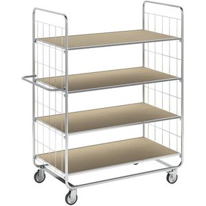 Kongamek ESD-etagenwagen, korte uitvoeringen, 4 zwenkwielen, 4 laadvlakken, l x b x h = 945 x 470 x 1120 mm, 2 met vastzetter