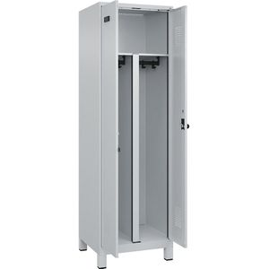 Multifunctionele lockerkast Evolo PLUS, 1 compartiment, scheidingswand ingekort, lichtgrijs, b = 600 mm, met brede voeten, veiligheidsdraaigrendel