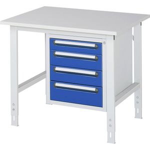 Werktafel met ladekast, onderbouw-ladeblok met 4 laden 1 x 90, 2 x 120, 1 x 140 mm, b x d = 1000 x 800 mm, melamineplaat, dikte 22 mm