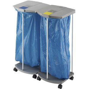 Hailo Afvalzakstandaard met 250 blauwe recyclingzakken, ProfiLine MSS XXXL, 2 x 120 l, h x b x d = 1000 x 880 x 450 mm, verrijdbaar