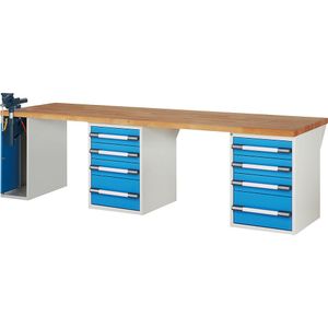 eurokraft pro Werkbank, bouwdoossysteem serie 7000, 8 laden, 1 bankschroef links, b x d = 3000 x 900 mm