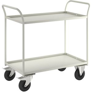Kongamek Tafelwagen KM41, 2 etages met opstaande rand, l x b x h = 1070 x 550 x 1000 mm, wit, 2 zwenkwielen met rem, 2 bokwielen